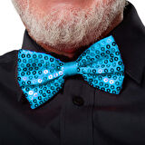 Açık Mavi Turkuaz Payetli Pullu Papyon