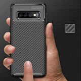 Samsung Galaxy S10 Plus Uyumlu Kılıf Ultra Slim Fit Karbon Silikon