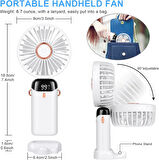 Portatif Soğutucu Dijital LED Mini El Fanı, USB Şarj, 800mAh - 5 Hız Ayarlı Katlanabilir Vantilatör
