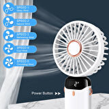 Portatif Soğutucu Dijital LED Mini El Fanı, USB Şarj, 800mAh - 5 Hız Ayarlı Katlanabilir Vantilatör