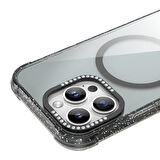 Apple iPhone 16 Pro Uyumlu Kılıf Parıltılı ve Şık, Taşlı ve Simli Magsafe Şarj Destekli Kapak