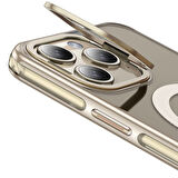 Apple iPhone 14 Pro Uyumlu Kılıf Açılabilir Stand Özellikli, Magsafe Şarj Destekli, Şeffaf Kapak