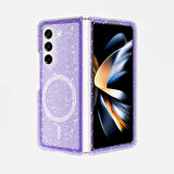 Samsung Galaxy Z Fold 6 Uyumlu Kılıf Şık ve Işıltılı Magsafe Şarj Destekli Şeffaf ve Mat Kapak