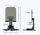 Telefon & Tablet Tutucu Taşınabilir Katlanır Stand 360° Dönen, Karbon Çelik Tasarım Çizilmez Silikon