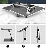 MasaÜstü Telefon Tablet Standı Ağır Metal Taban, Katlanabilir, 180° Dönen Çift Dirsekli Tutucu Gümüş