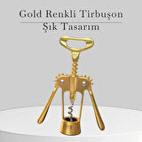 Lüks Gold Rengi Çelik Kanatlı Tirbuşon -  Şık Tasarım Şarap Açacağı