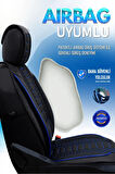 Renault Megane 2 Hatchback 2002-2006 Uyumlu Lüx Deri Oto Koltuk Kılıfı Ön Arka Takım Set RYL Serisi SİYAH MAVİ