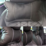 Opel Corsa Van Araç İçi Deri Boyun Yastığı 2'li Set Takım Oto Koltuk Başlığı Seyahat Yastığı SİYAH BEYAZ