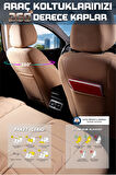 Kia Sorento 2006-2009 ile Uyumlu Lüx Deri Detaylı Oto Koltuk Kılıfı Ön Arka Takım Carbon Serisi BEJ