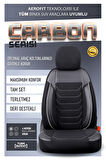 Seat Leon Style ile Uyumlu Lüx Deri Detaylı Oto Koltuk Kılıfı Ön Arka Takım Carbon Serisi SİYAH BEYAZ