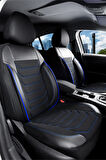 Fiat Egea Lounge Plus ile Uyumlu Lüx Deri Detaylı Oto Koltuk Kılıfı Ön Arka Takım Carbon Serisi SİYAH MAVİ