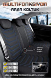 Renault Clio 4 Sport Tourer ile Uyumlu Lüx Deri Detaylı Oto Koltuk Kılıfı Ön Arka Takım Carbon Serisi SİYAH MAVİ