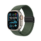 Apple Watch 10 42mm İçin İpeksi Dokunuş Saat Kordonu Hasır Örgülü Şık ve Sportif Kordon KoyuYeşil
