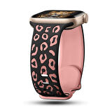 Apple Watch - SE/SE 2/ 7/8/9 41mm Leopar Desenli Silikon Kordon Suya ve Tere Dayanıklı, Hafif, Esnek