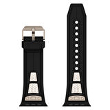 Apple Watch 7 / 8 / 9 45mm Hava Alan Delikli Silikon Kordon Metal Süslemeli, Sportif & Konforlu