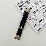 Apple Watch - SE/SE2/4/5/6 44mm Suni Deri Kordon Metal ve Derinin Muhteşem Uyumu Dayanıklı ve Pratik