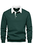 Ghassy Co. Erkek Retro Renk Bloklu Pamuklu Gömlek Yaka Sweatshirt