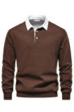Ghassy Co. Erkek Retro Renk Bloklu Pamuklu Gömlek Yaka Sweatshirt