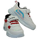 CİCİMO 007 Patik Cırtlı Alt Topuk Işıklı Ünisex Çocuk Sneaker Ayakkabı BEYAZ_KIRMIZI