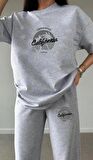 Kadın California  Yazılı Tasarımlı Baskılı Jogger Eşofman Altı ve Oversize T-Shirt Takımı