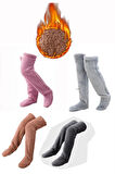 Sock Peluş Uyku Çorabı Welsoft Diz Üstü Oda Çorabı Ayak Isıtıcı Uzun Gonç Çorap KAHVE