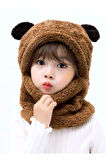 Sevimli Ayıcık Panda Bere Çocuk Kulaklı Peluş Bere Welsoft Rüzgar Geçirmez Boyunluklu Şapka