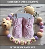 Sahi Aksesuar İsimli Bebek Emzik Zinciri ve Pembe Renk Patik Seti - sahi_0368