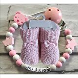 Sahi Aksesuar İsimli Bebek Emzik Zinciri ve Pembe Renk Patik Seti - sahi_0391