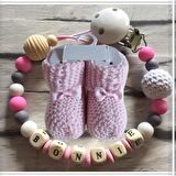 Sahi Aksesuar İsimli Bebek Emzik Zinciri ve Pembe Renk Patik Seti - sahi_0398