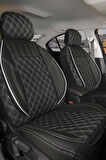 Volkswagen Golf Mk 3 Station Wagon Uyumlu Lüx Yarı Deri Oto Koltuk Kılıfı Ön Arka Takım PETRA Serisi SİYAH BEYAZ