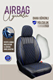 Fiat Linea Emotion Plus Uyumlu Lüx Yarı Deri Oto Koltuk Kılıfı Ön Arka Takım PETRA Serisi SİYAH MAVİ