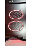 Oval 6X9 Hoparlör Kapağı Plastik Neon Kırmızı Işıklı Vidalı 2 Adet Siyah