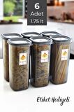 6 Adet Sızdırmaz Etiketli Erzak Bakliyat Saklama Kabı 1750 Ml- Derin Dondurucu Ve Mikrodalga