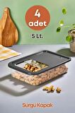 4 Adet Sürgülü Kayar Kapaklı Erzak Bakliyat Saklama Kabı 5 Lt.