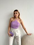 Kadın Boyundan Çapraz Triko Bluz