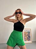 Kadın Boyundan Çapraz Triko Bluz