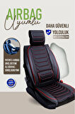 Fiat Egea Comfort Uyumlu Lüx Deri Oto Koltuk Kılıfı Ön Arka Takım TREND Serisi SİYAH KIRMIZI