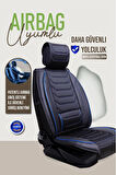 Skoda Super B Uyumlu Lüx Deri Oto Koltuk Kılıfı Ön Arka Takım TREND Serisi SİYAH MAVİ
