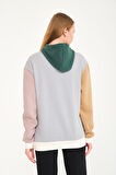 3 Iplik Penye Sınırlı Sayıda Baskısız Patchwork Unisex Kanguru Cepli Kapüşonlu Sweatshirt Hoodie | L