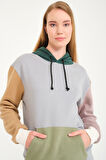 3 Iplik Penye Sınırlı Sayıda Baskısız Patchwork Unisex Kanguru Cepli Kapüşonlu Sweatshirt Hoodie | L