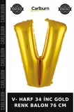 Premium V- HARF 34 İNC GOLD RENK BALON 76 CM Sürpriz Altın Renkli Mekan
