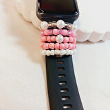 Pembe Renk İnci Boncuk Watch Band Charm - Akıllı Saat Kordon Süsü