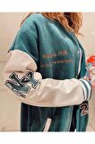 Yeşil Beyaz Unisex Oversize Kolej Ceket