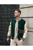 Yeşil Beyaz Unisex Oversize Kolej Ceket