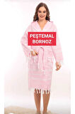 Pamuklu Narin Yumuşak Kapşunlu Peştemal Bornoz 2xl Beden Rahat Kullanım Kadın Pembe