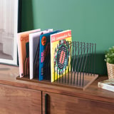 Endüstriyel Metal Plak Standı, 50x32x26cm MDF Tabanlı 50 LP Kapasiteli Siyah Tel Plak Rafı Masaüstü Organizer