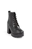 Siyah Mat Kalın Platform Topuklu Kadın Bot