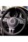 Volkswagen Polo 2017 > Uyumlu Dikmeli Direksiyon Kılıfı Alcantara Gri Yüzüklü