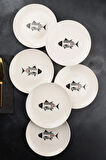 Fish Balık 6 Parça Seramik 21 cm Pasta Tabağı