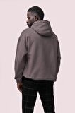 Positive Baskılı Gri Erkek Kapüşonlu 3 iplik Şardonlu Ribanalı Sweatshirt Hoodie
